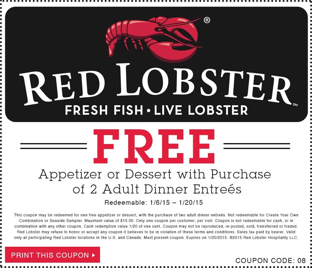 Red Lobster Free Appetizer Coupon - Free Printable Red Lobster Coupons