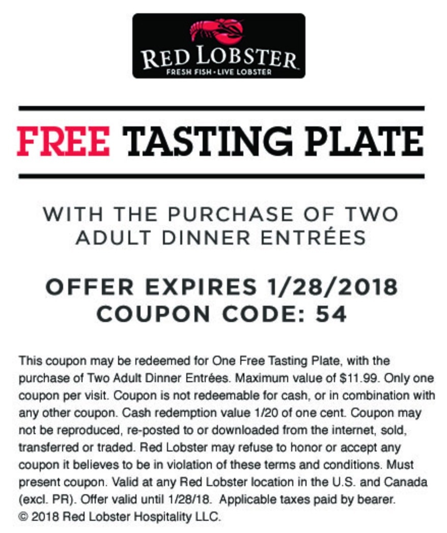 Red Lobster Freebies Coupons Codes - Free Printable Red Lobster Coupons