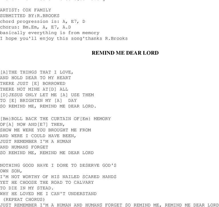 Remind Me Dear Lord Christian Gospel Song Lyrics And Chords Free 