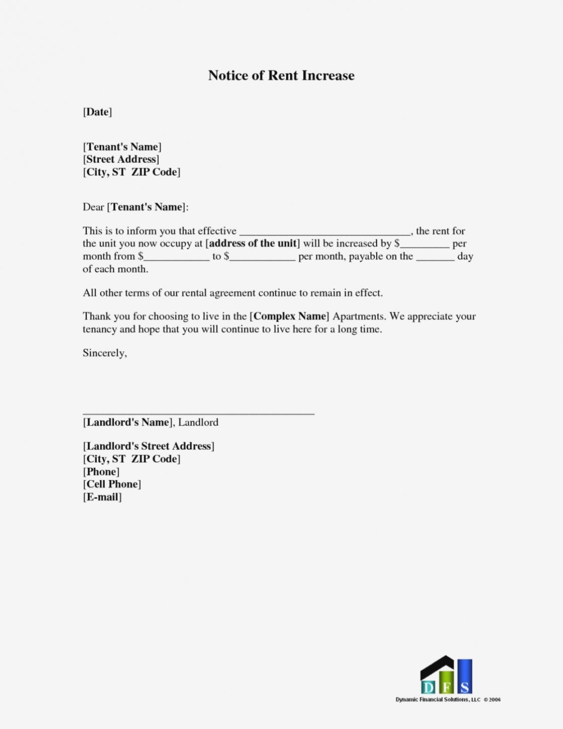 Increase Rent Letter Template