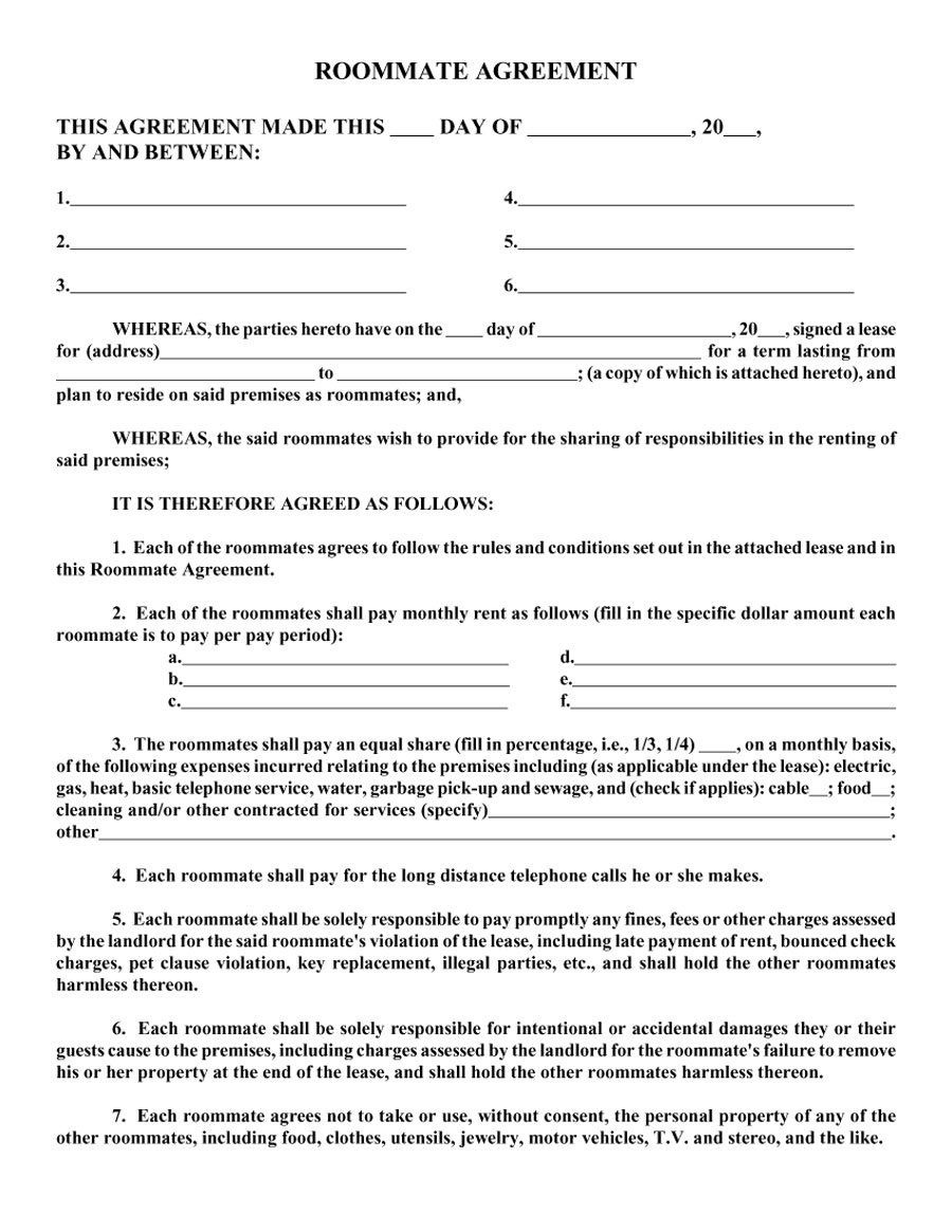 Roommate Rental Agreement Template - Tutlin.psstech.co - Free Printable Room Rental Agreement Forms