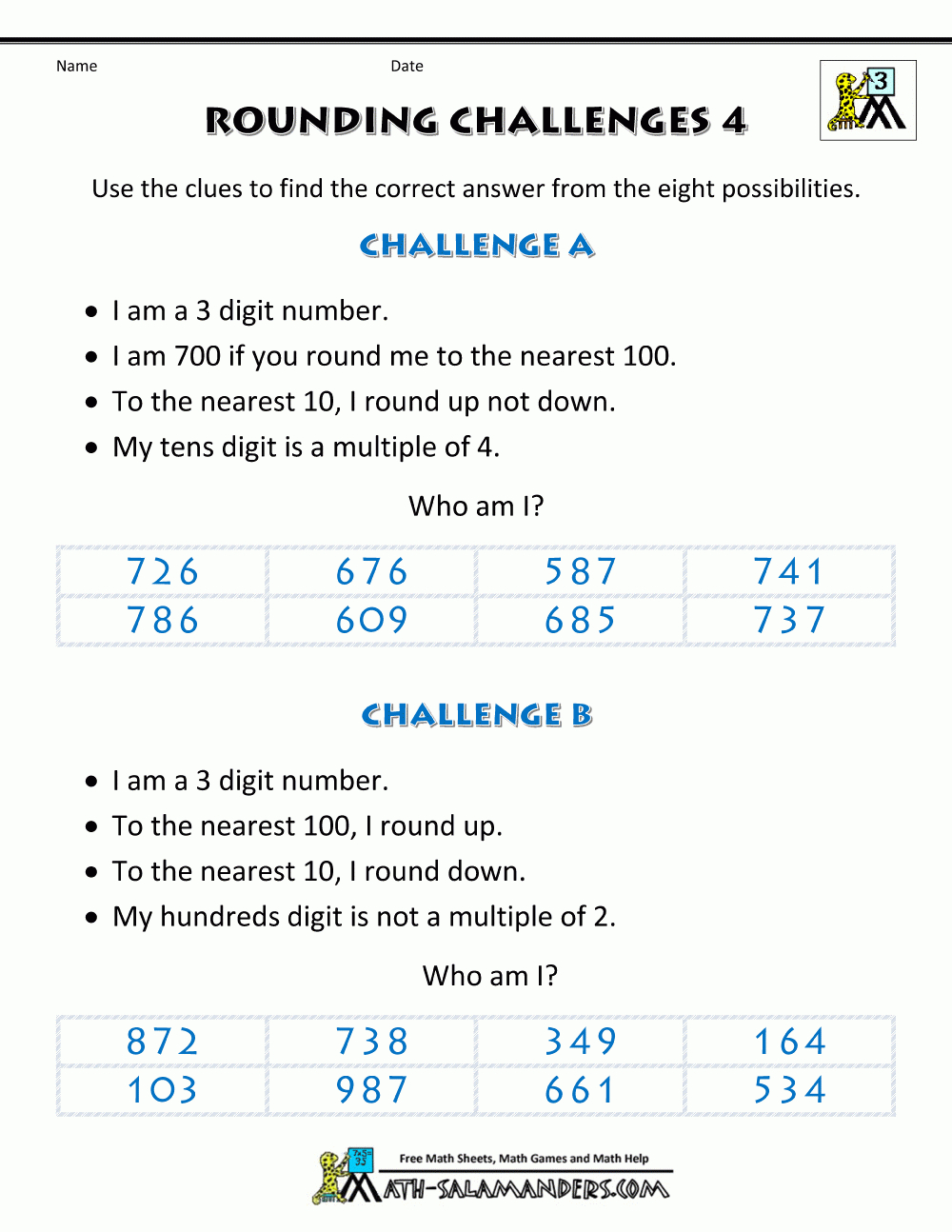 Rounding Number Worksheets Challenges 4 | Math | Rounding Decimals - Free Printable 4Th Grade Rounding Worksheets