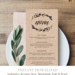Rustic Wedding Menu Template, Printable Menu Card, Editable   Free Printable Menu Templates