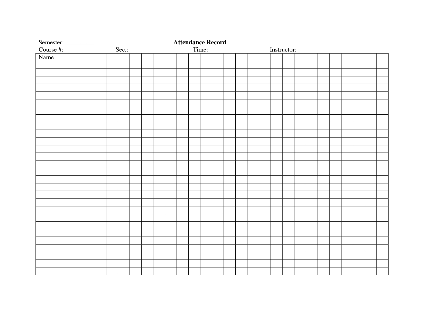 Printable Attendance Register Template