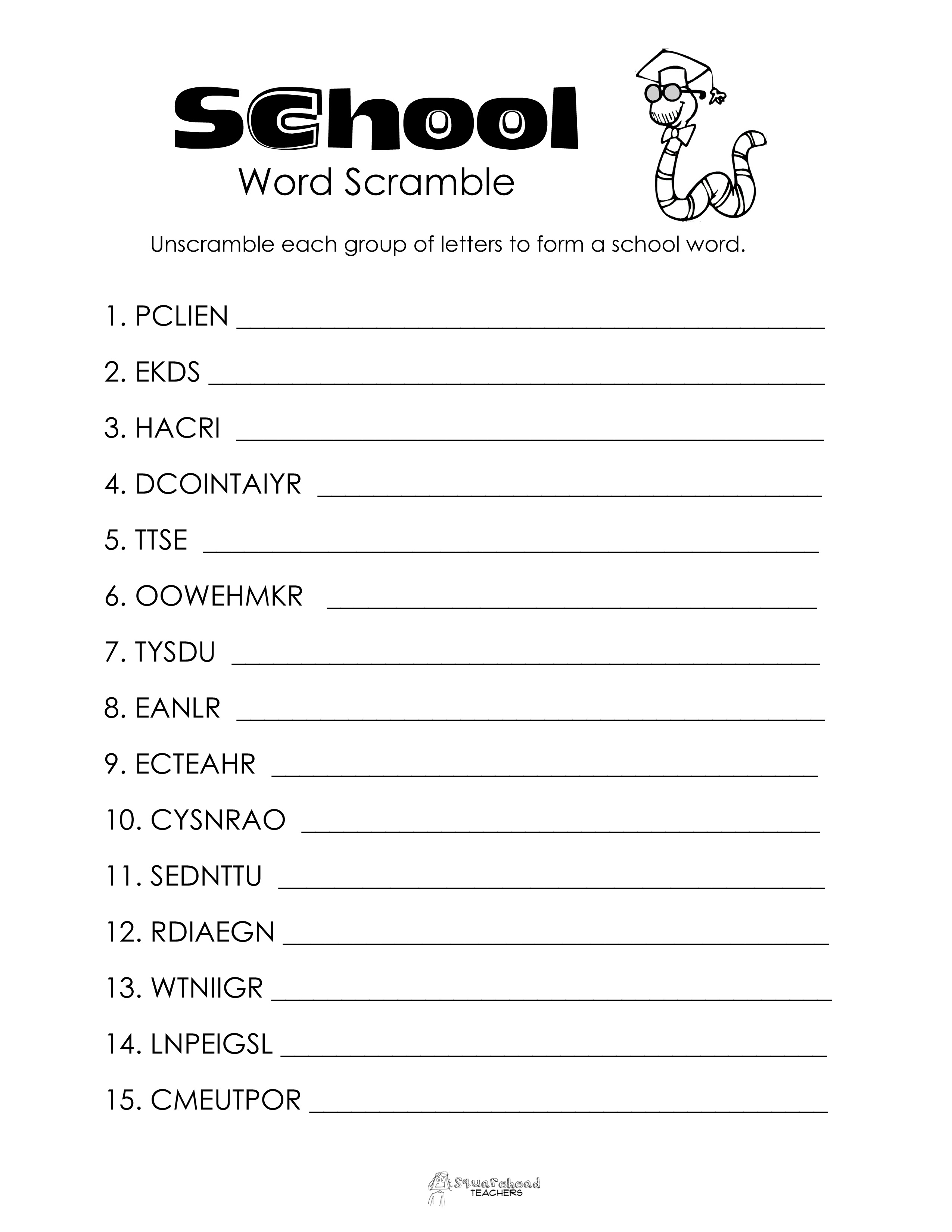 School Word Scramble (Free Worksheet!) | Squarehead Teachers - Free Printable Word Scramble Worksheets