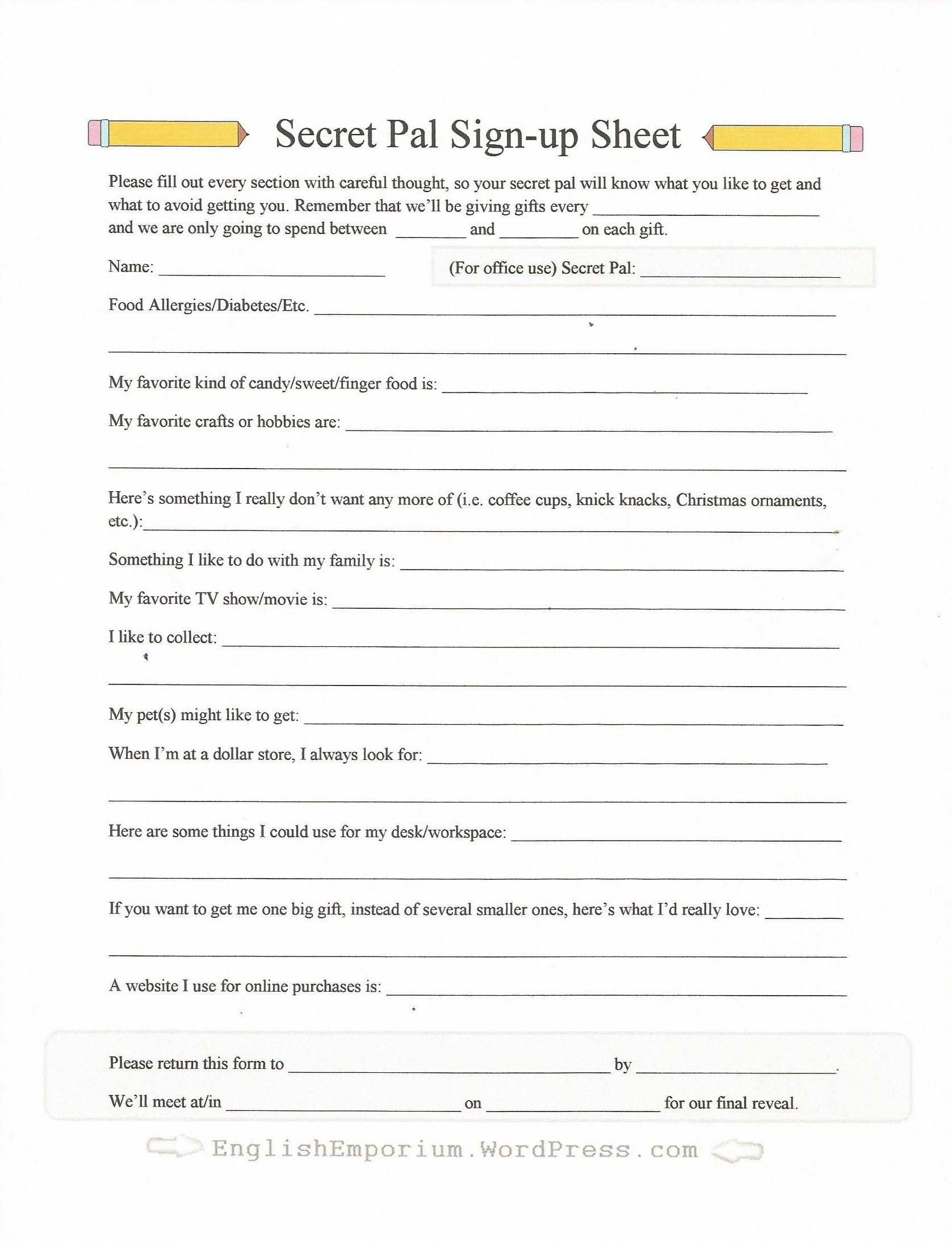 Secret Santa Sign-Up Form For Teachers | Xmas | Secret Santa, Secret - Free Printable Secret Pal Forms