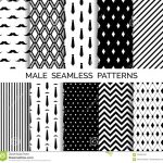 Set Of Printable Vector Male Seamless Patterns. Black And White   Free Printable Wallpaper Patterns