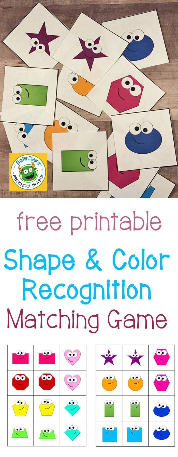 Shape And Color Recognition Matching Game Free Printable - Free Printable Matching Cards