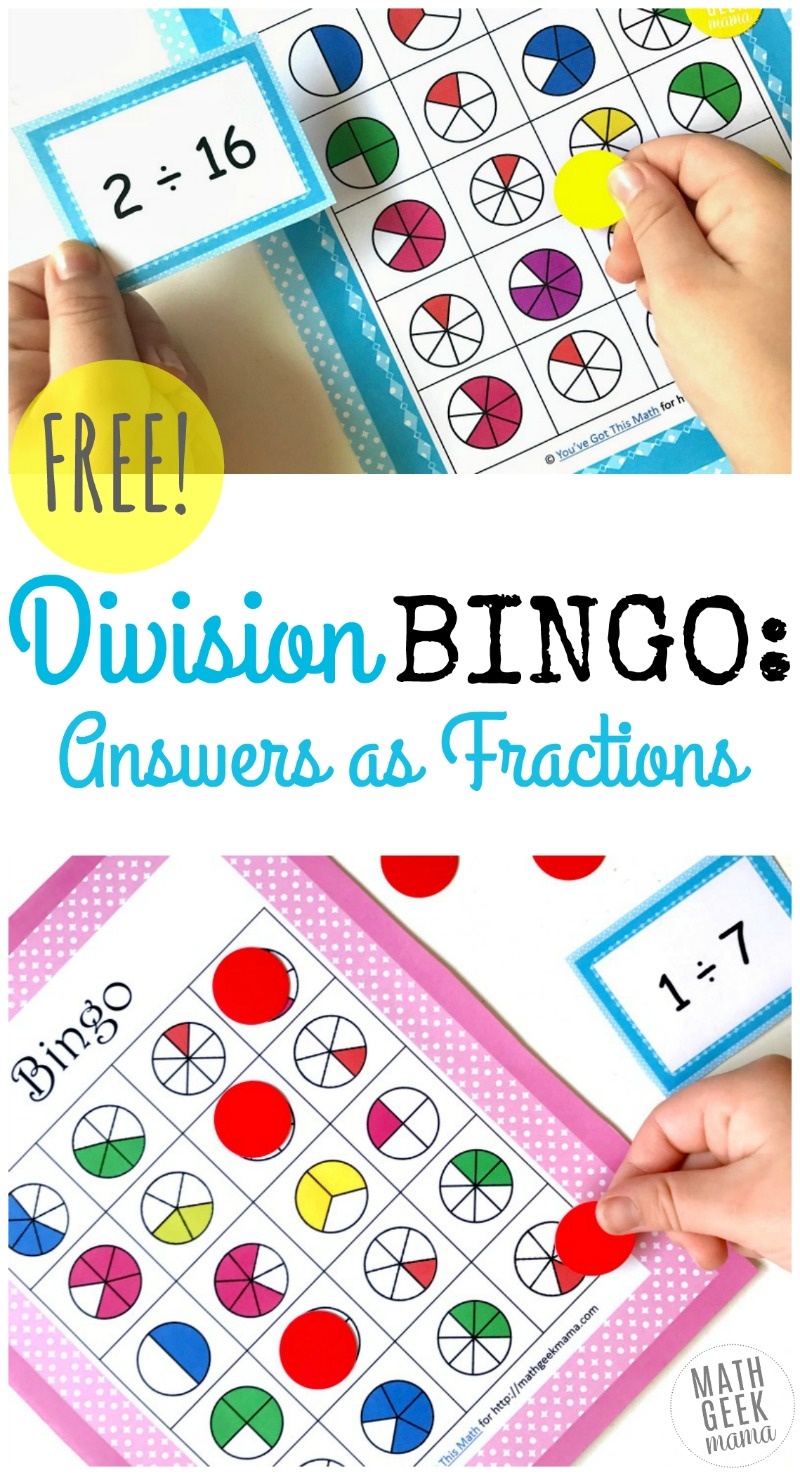 Simple And Fun Division Bingo Game: Answers As Fractions - Fraction Bingo Cards Printable Free