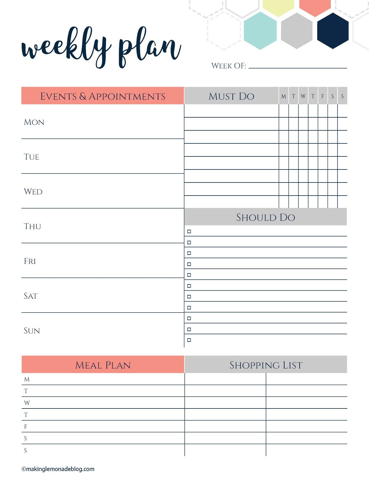 weekly calendar with to do list