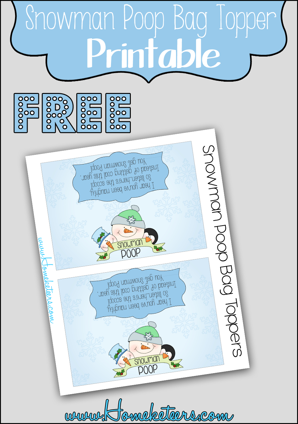 Snowman Poop Bag Topper ~ Free Printable - Free Printable Christmas Bag Toppers Templates