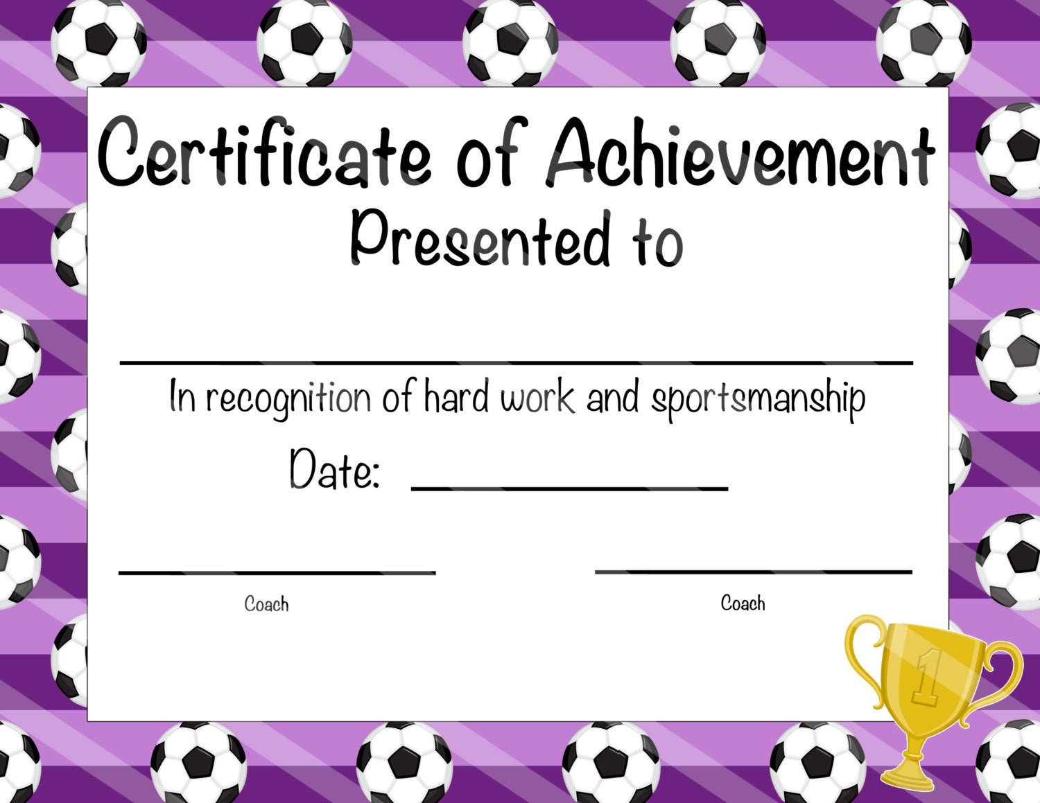 Soccer Certificate Of Participation Soccer Award Print At | Etsy - Free Soccer Award Certificates Printable