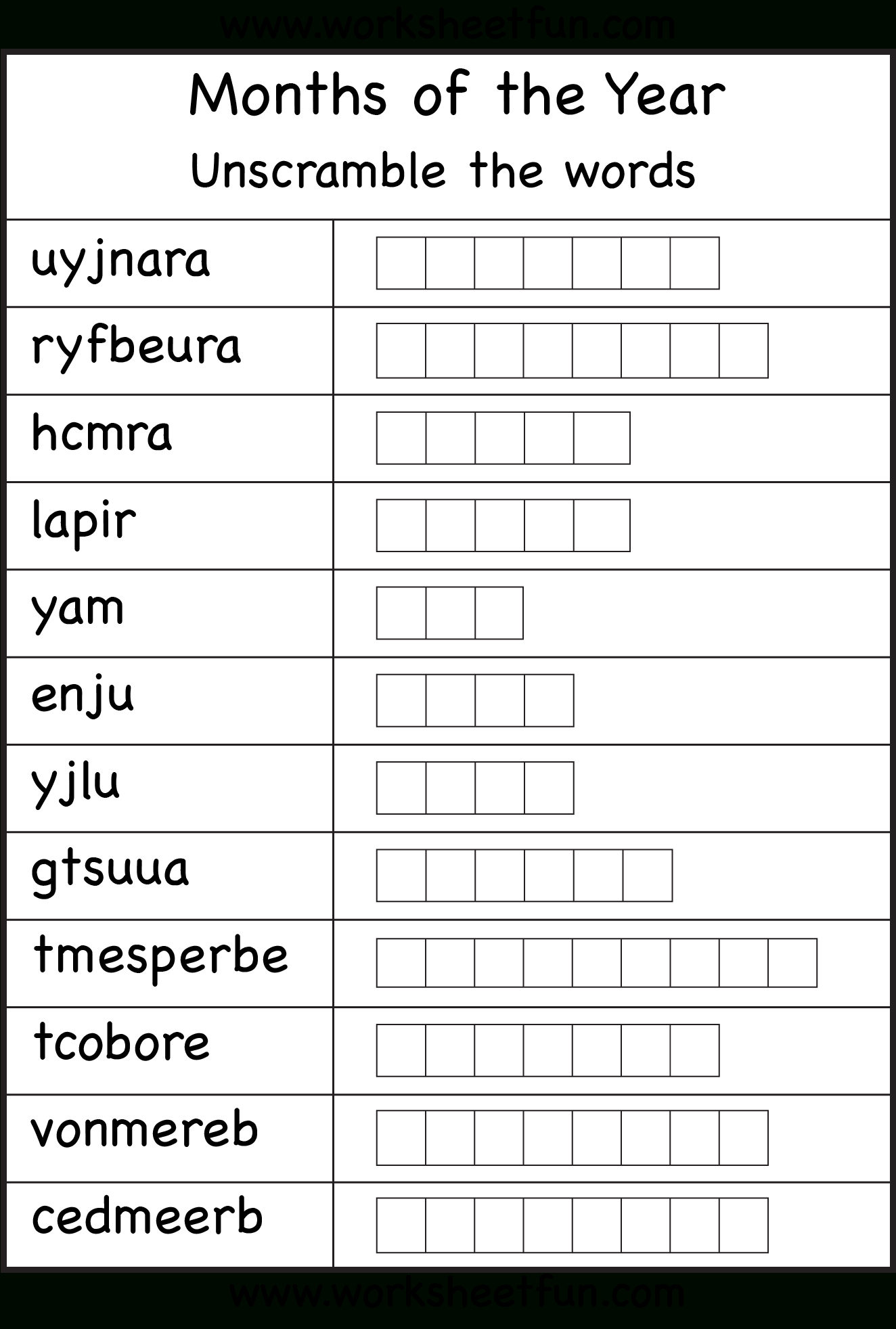 Spelling – Months Of The Year / Free Printable Worksheets – Worksheetfun - Free Printable Months Of The Year Chart
