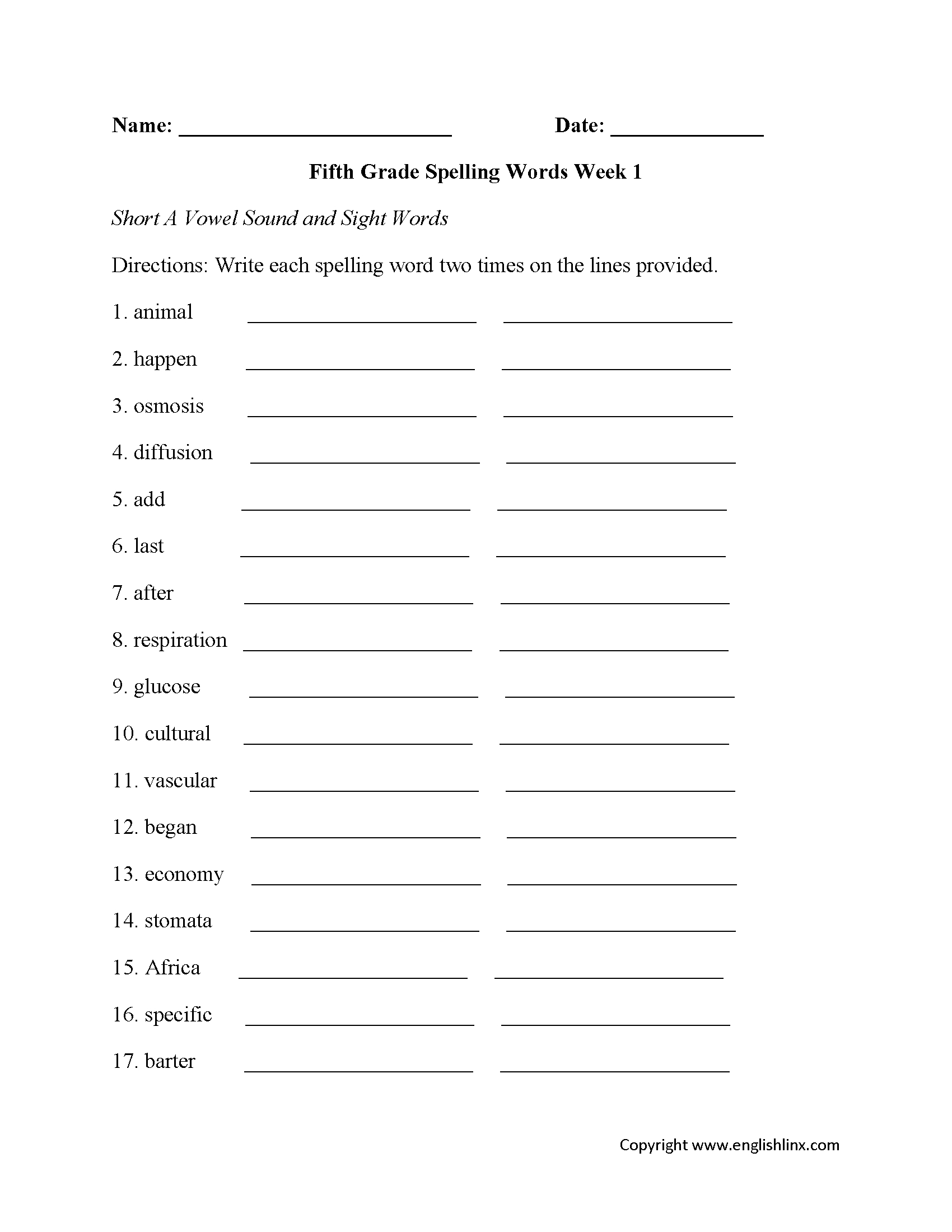 Free Printable Spelling Worksheets For 5Th Grade Free Printable