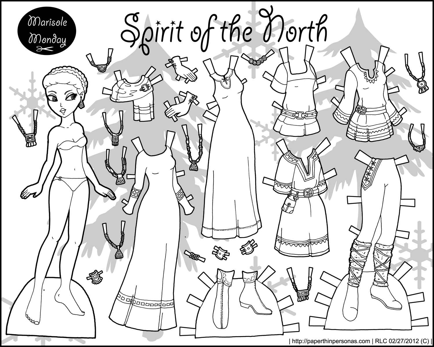Spirit Of The North: Black And White Printable Paper Doll • Paper - Medieval Paper Dolls Free Printable