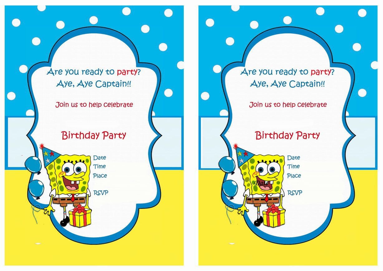 Spongebob Free Printable Birthday Party Invitations | Birthday Party - Spongebob Free Printable Invitations
