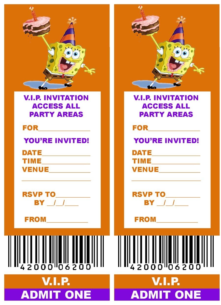 Spongebob: Free, Printable V.i.p. Ticket Style Spongebob Party - Spongebob Free Printable Invitations