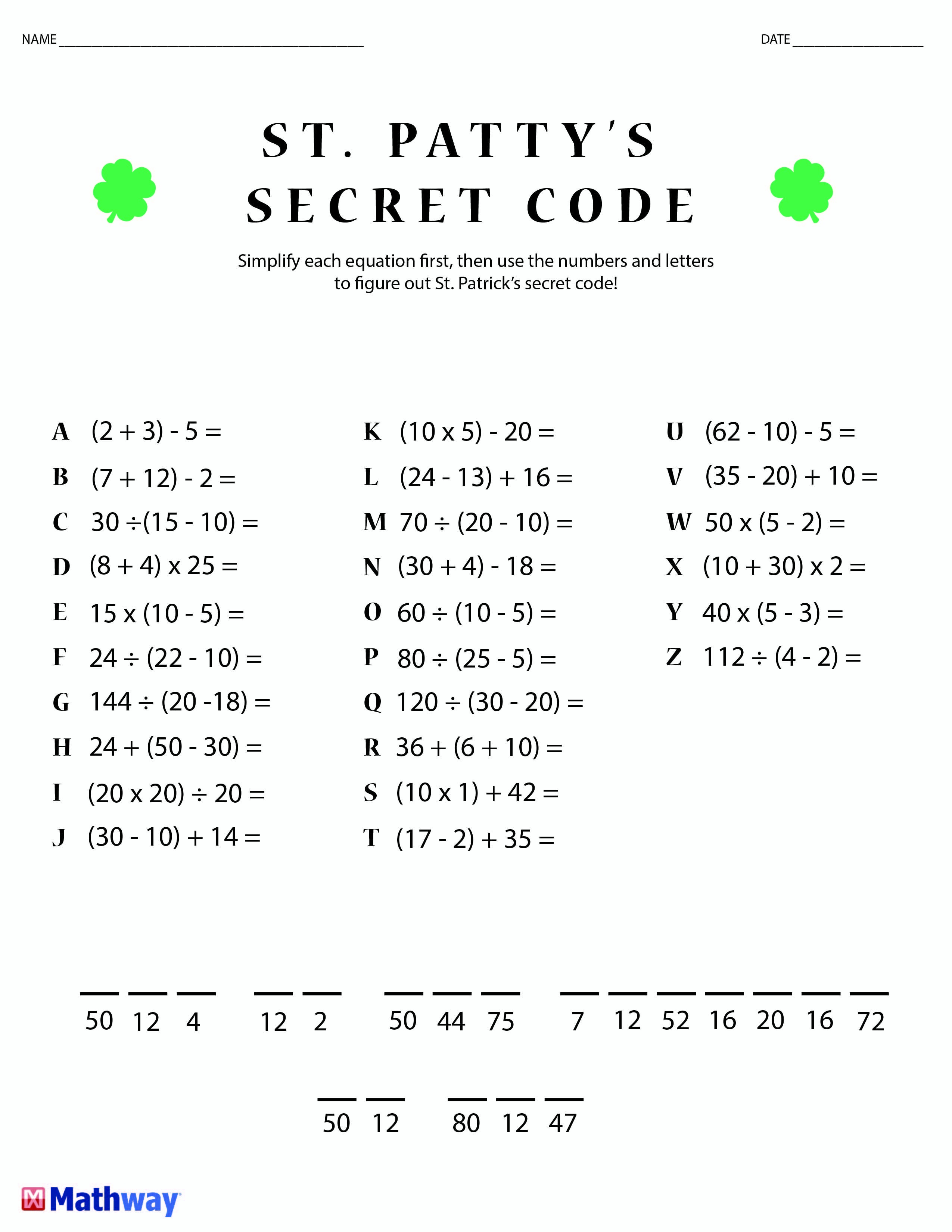 Free Maths Code Breaker Worksheets