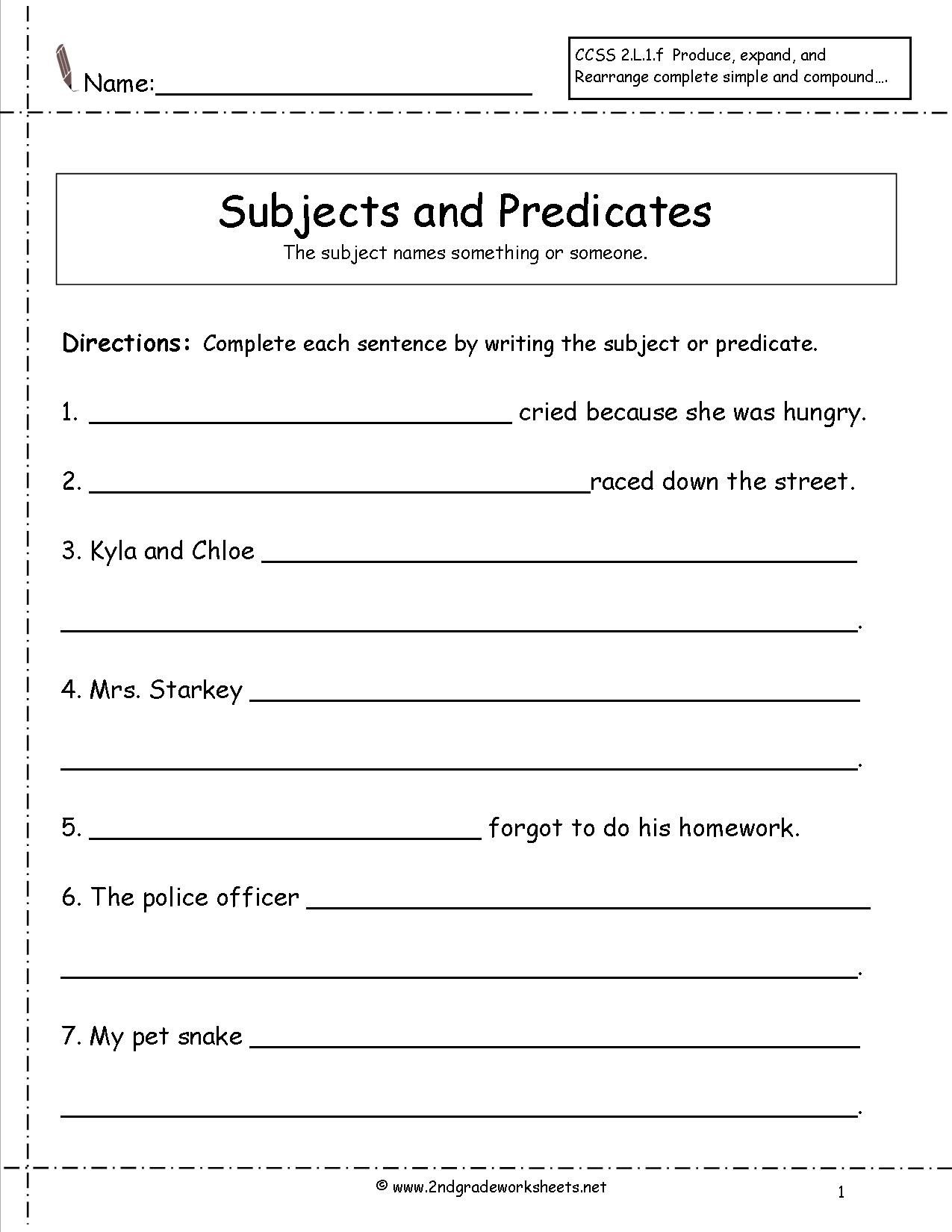 Simple Subject And Predicate Worksheets
