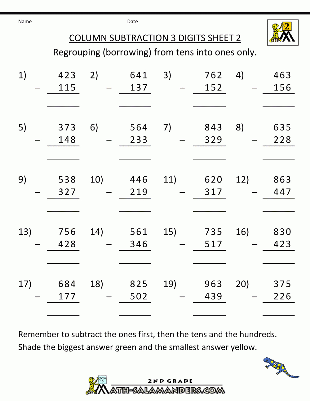 Free Printable 3 Digit Subtraction With Regrouping Worksheets Free 