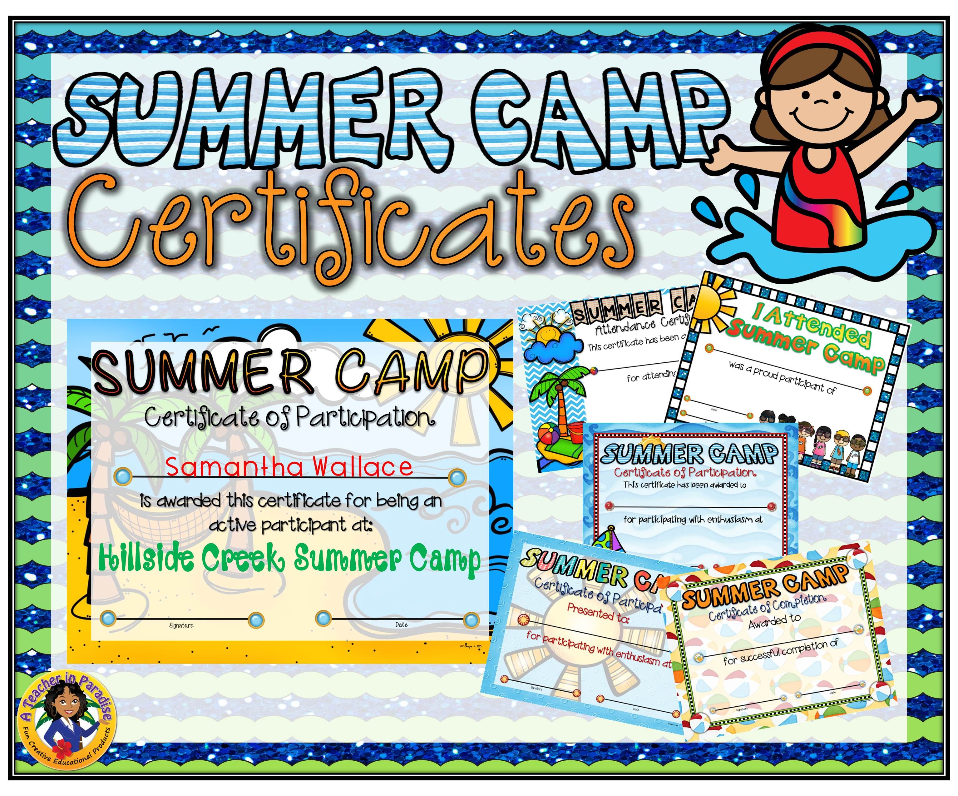 Summer Camp Certificates | A Teacher In Paradise Certificates - Free Printable Camp Certificates