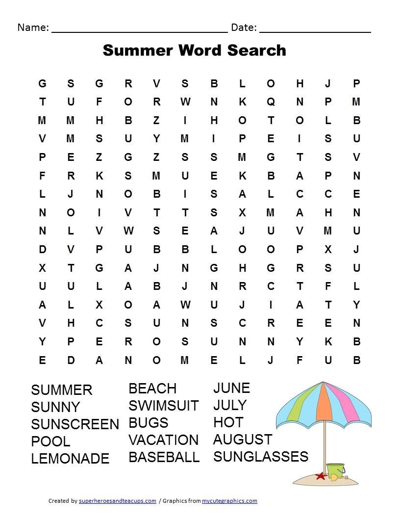 Summer Word Search Free Printable | Games | Summer Words, Activity - Free Printable Summer Pictures
