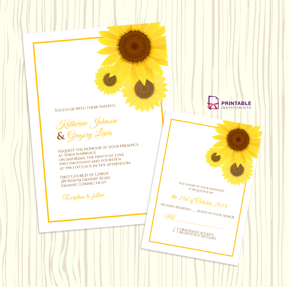 Sunflower Wedding Invitation + Rsvp Templates ← Wedding Invitation - Free Printable Sunflower Stationery