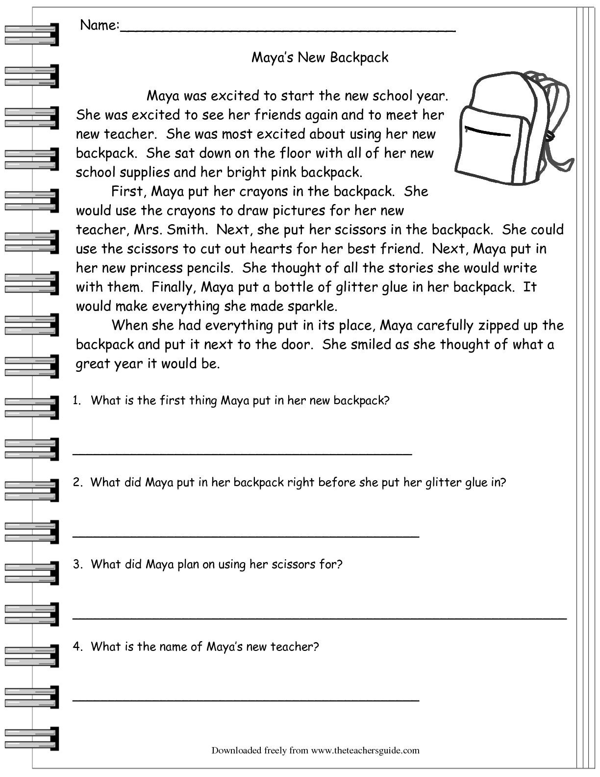 Free Printable Reading Comprehension Worksheets For 3Rd ...
