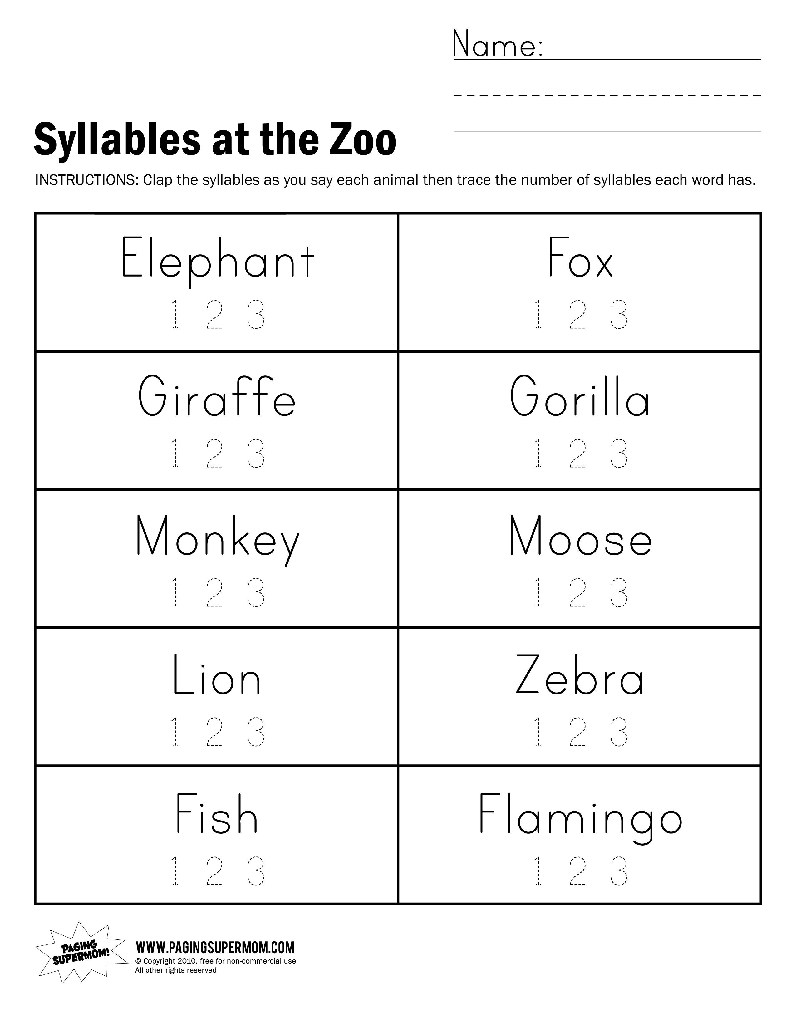 Syllables At The Zoo Worksheet | Reading | Syllable, Worksheets - Free Printable Open And Closed Syllable Worksheets
