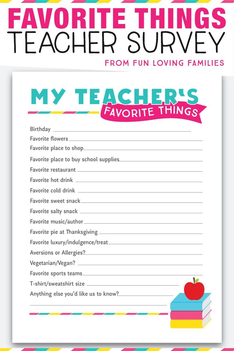 Teacher Favorite Things: Printable Questionnaire For Teacher Gifts - Make A Printable Survey Free