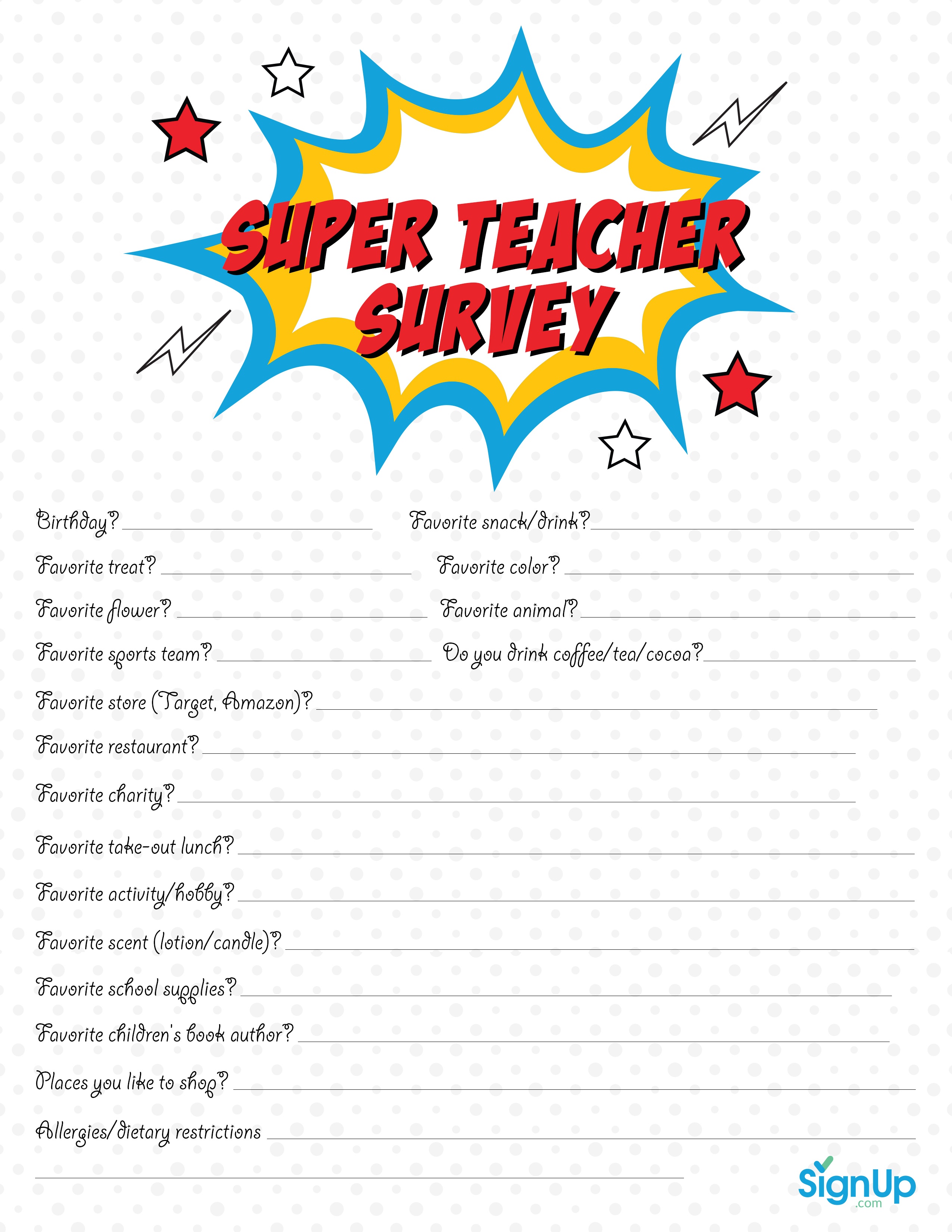 Teacher Appreciation Week Questionnaire - A Personalized Teacher Gift 