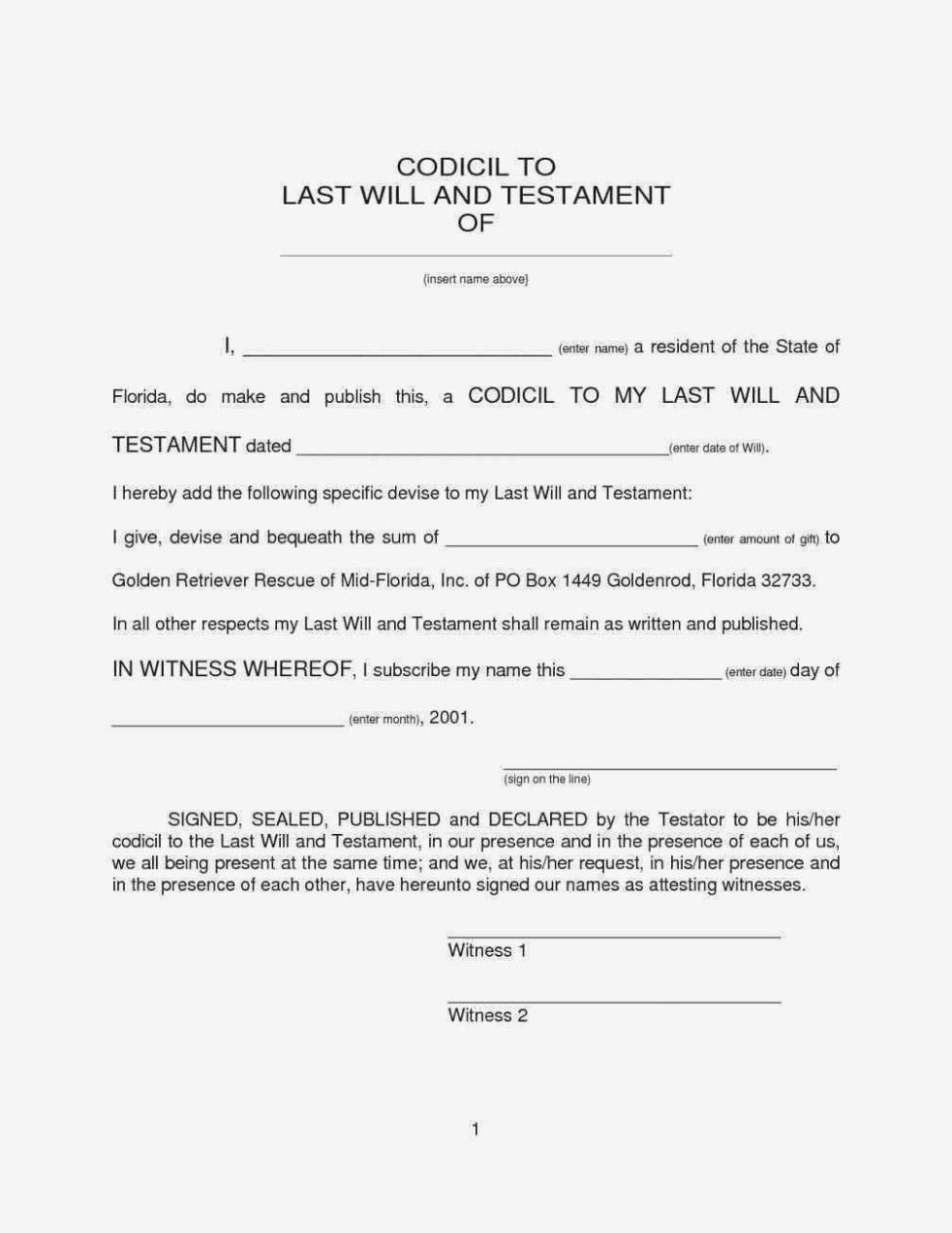 Texas Codicil Form – Denmar.impulsar – Form Information - Free Printable Codicil Form