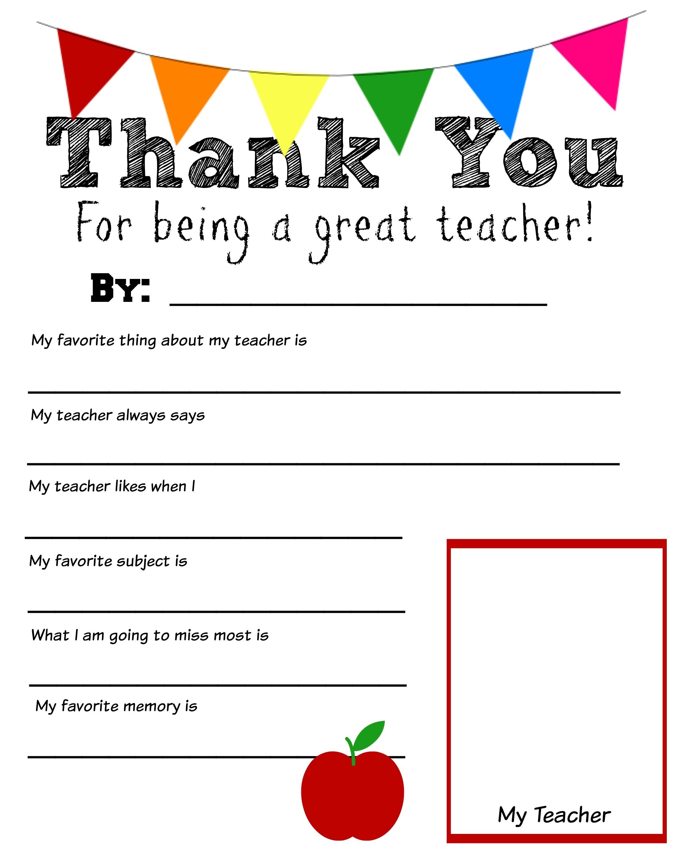 Say Thanks To Teachers With A FillIn Note From Your Child Free