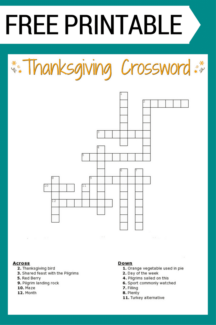 Thanksgiving Crossword Puzzle Free Printable - Free Printable Crossword Puzzles