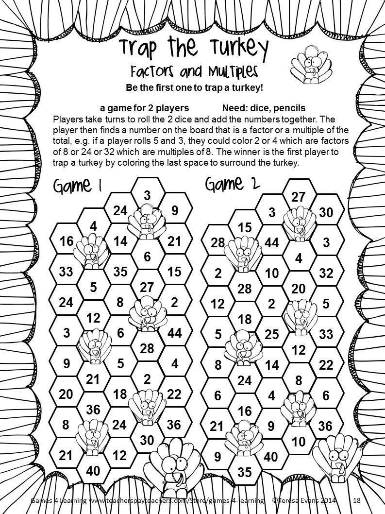 Thanksgiving Math Games Fourth Grade: Fun Thanksgiving Activities - Free Printable Thanksgiving Worksheets For Middle School
