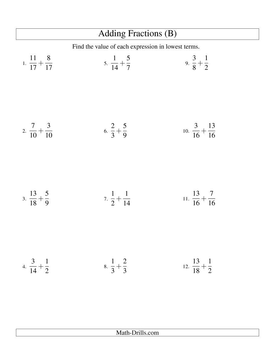 The Adding Mixed Fractions With Easy-To-Find Common Denominators (B - Least Common Multiple Worksheet Free Printable