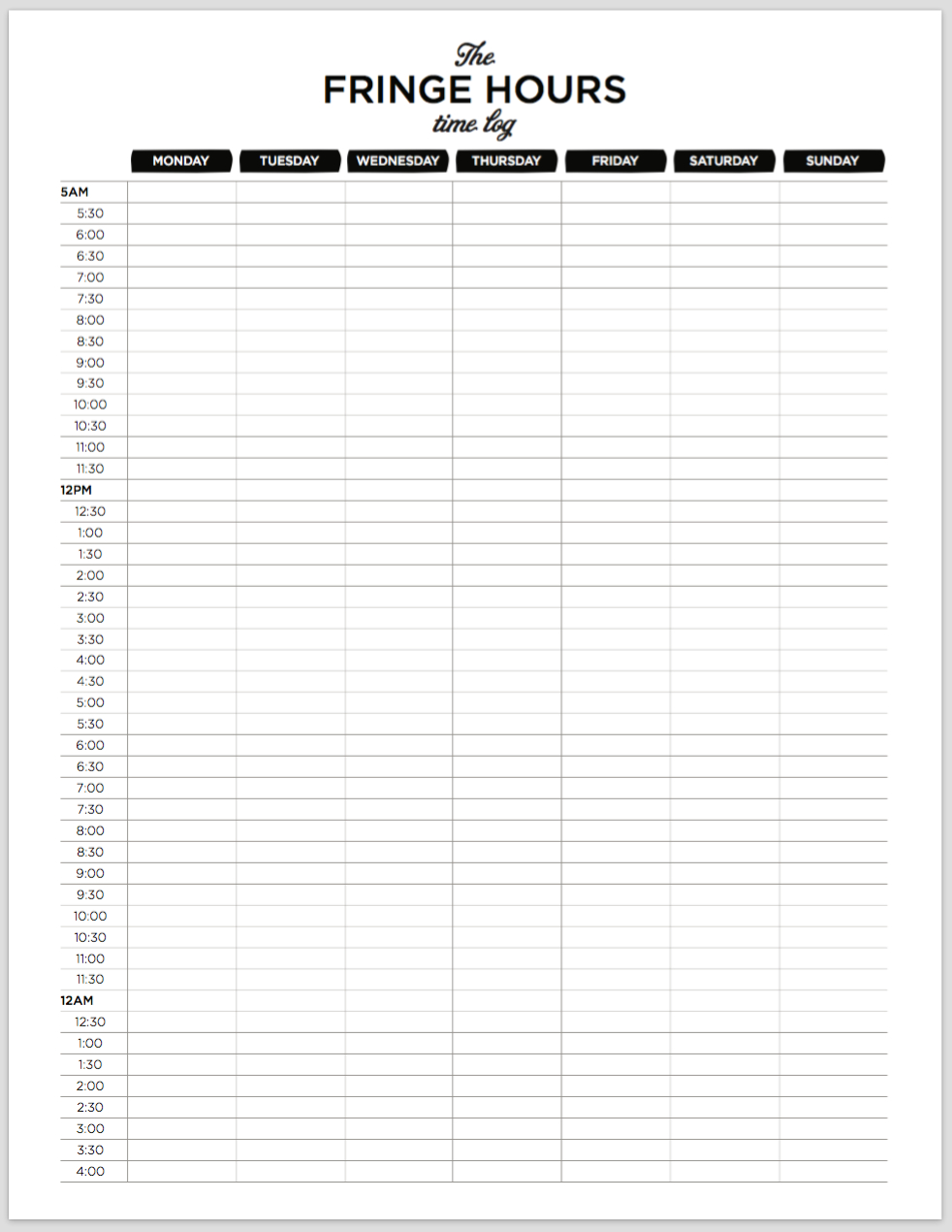 daily time log printable