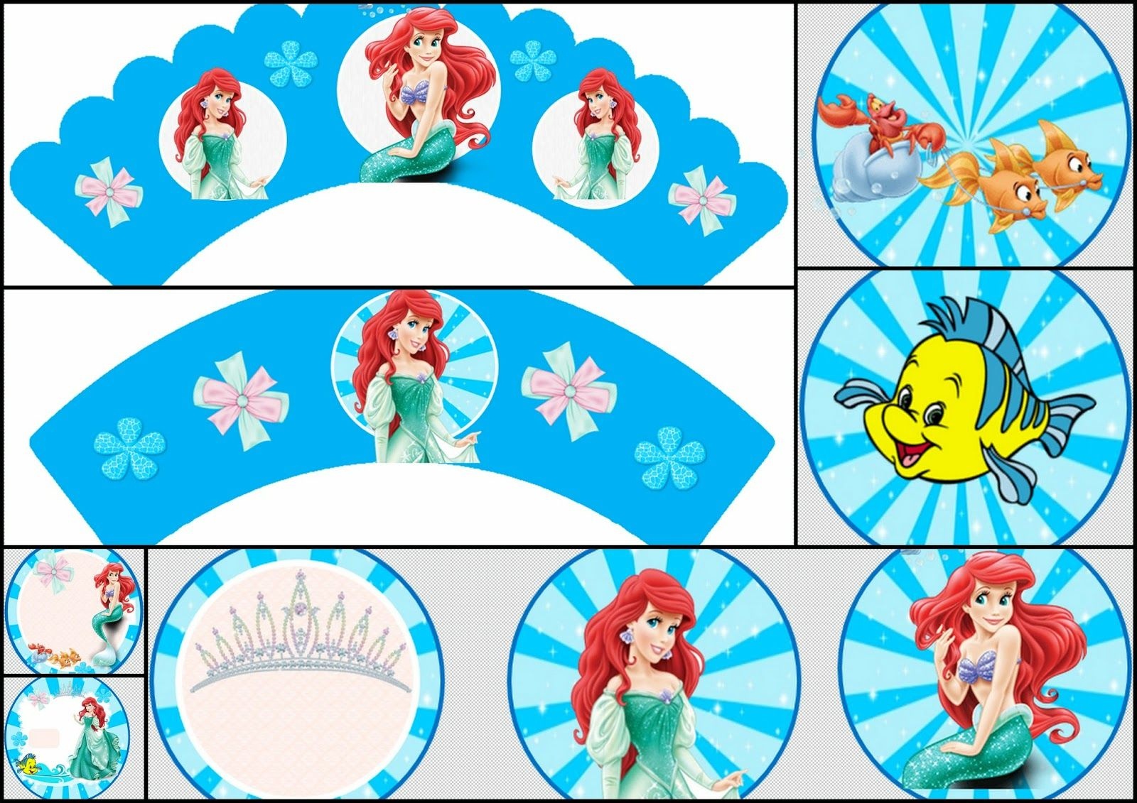 The Little Mermaid: Free Printable Toppers And Wrappers. | Party - Free Printable Mermaid Cupcake Toppers