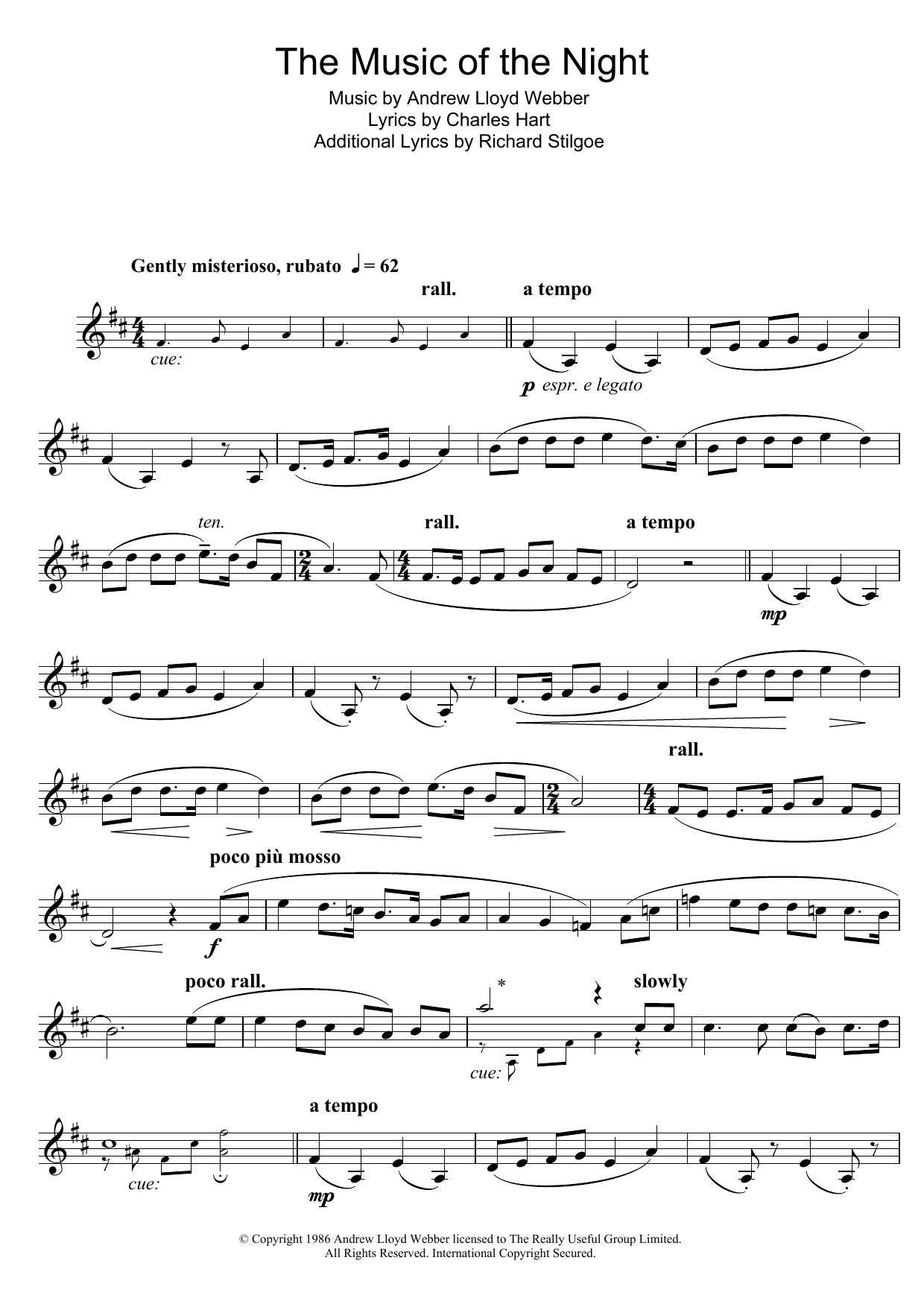 The Music Of The Night (From The Phantom Of The Opera) Sheet Music - Free Printable Clarinet Sheet Music