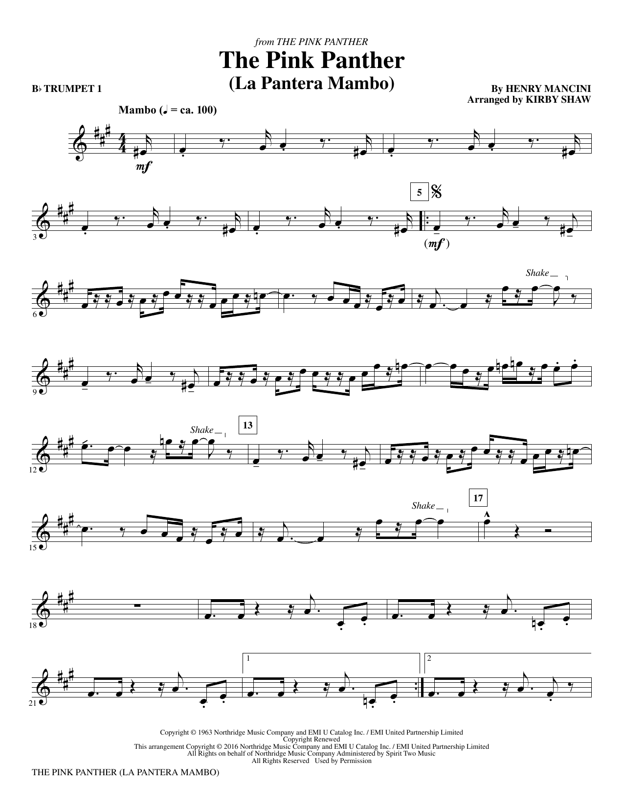 The Pink Panther - Bb Trumpet 1 Sheet Music | Kirby Shaw | Choir - Free Printable Trumpet Sheet Music Pink Panther