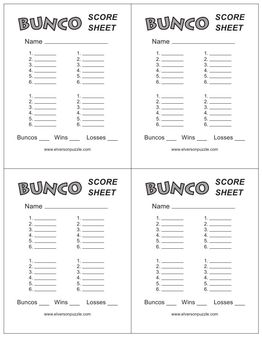 Printable Bunco Score Cards Free Free Printable