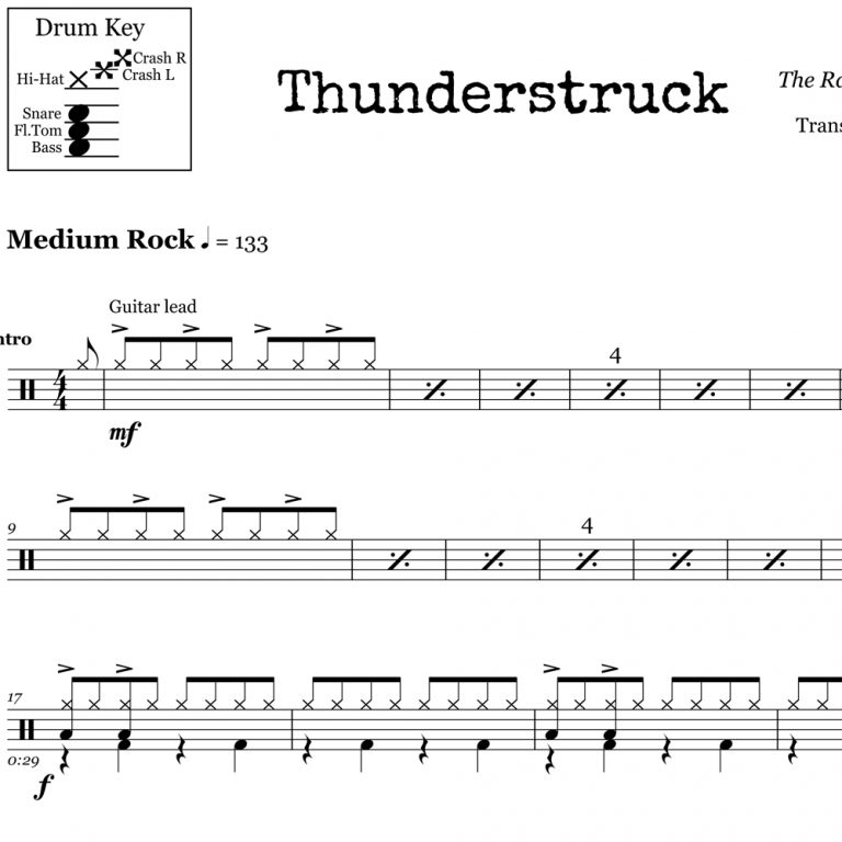 Thunderstruck – Acdc – Drum Sheet Music – Onlinedrummer - Free