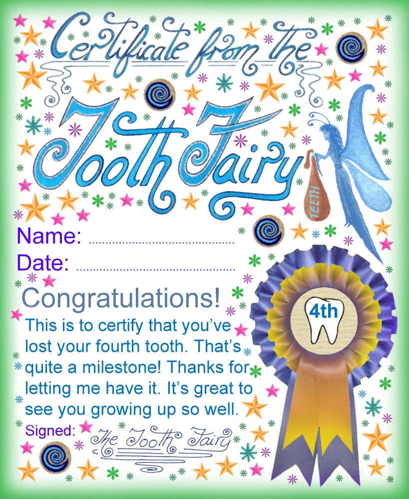 Tooth Fairy Certificate: Award For Losing Your Fourth Tooth - Free Printable Tooth Fairy Certificate