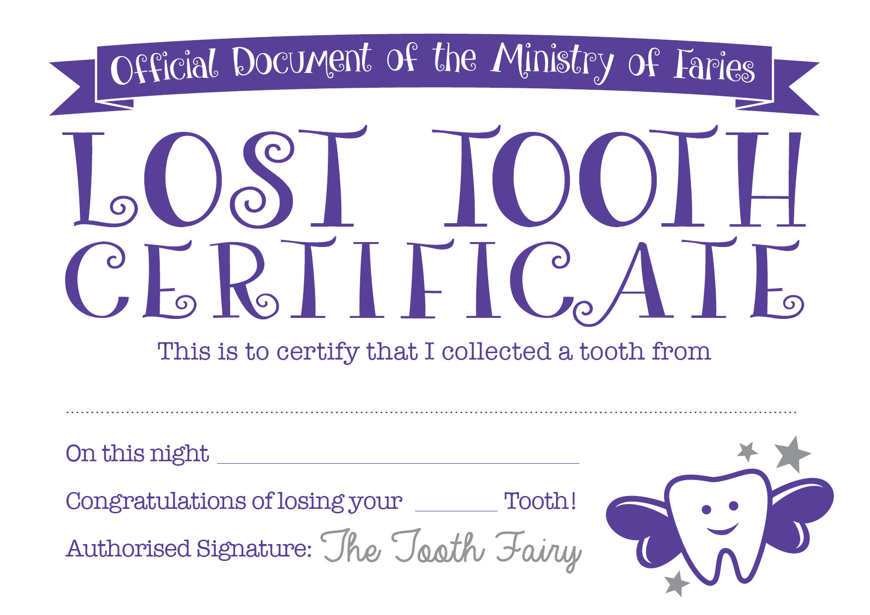 Free Printable First Lost Tooth Certificate Free Printable