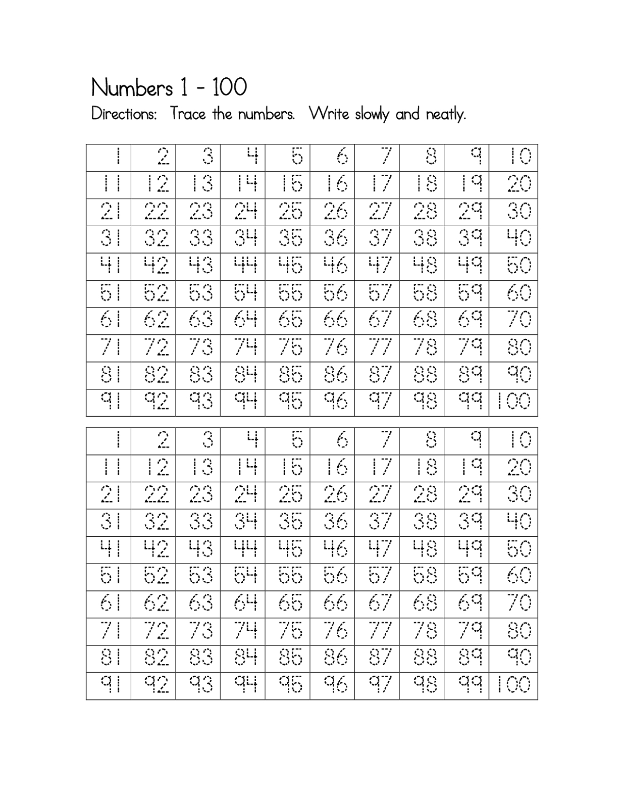 Trace Numbers 1-100 | Activity Shelter - Free Printable Number Worksheets 1 100