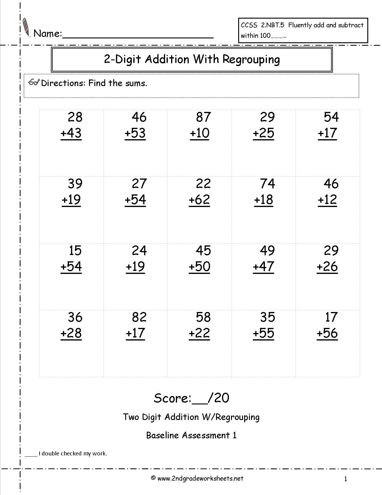 Two Digit Addition With Regrouping Assessment | Love To Learn - Free Printable Two Digit Addition Worksheets