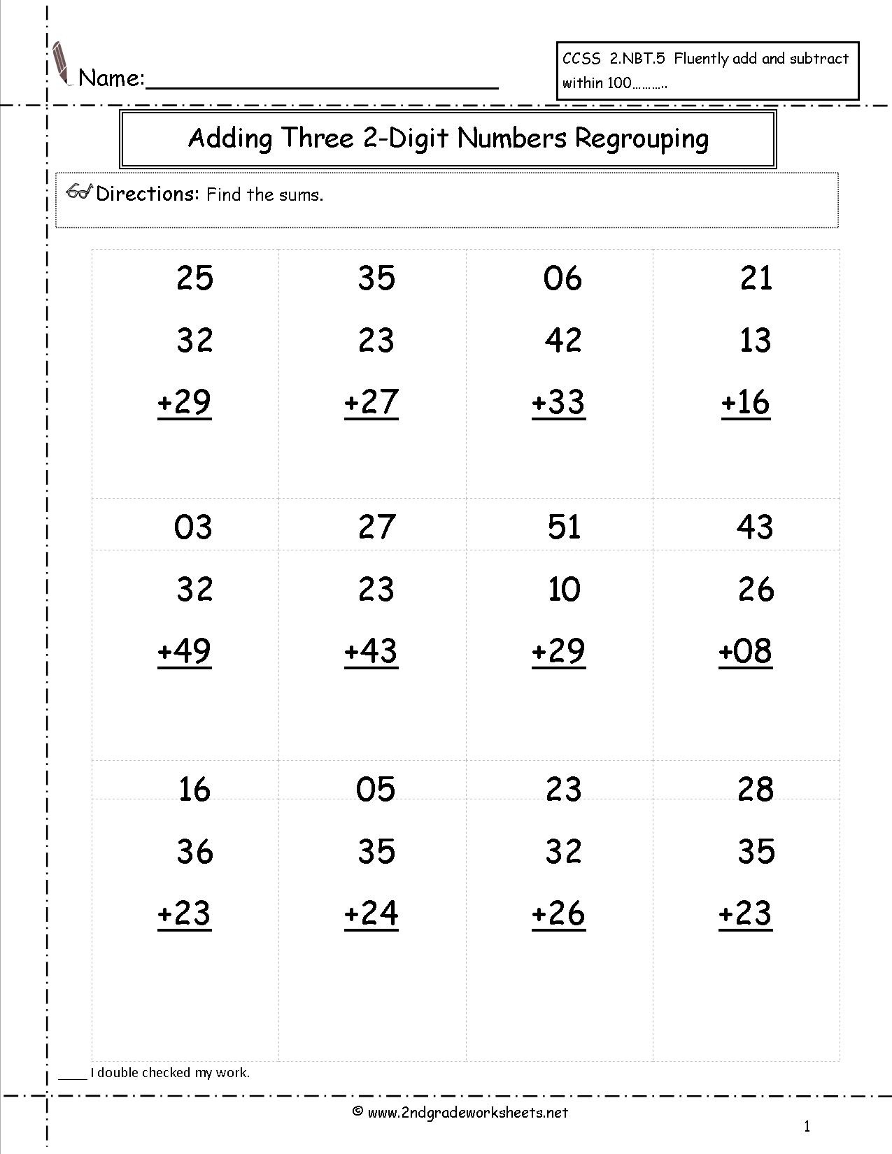 Adding Multiple Two Digit Numbers Worksheet