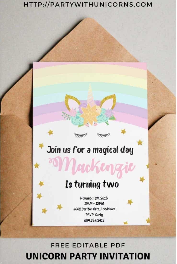 Unicorn Birthday Invitations - Free Printable * Party With Unicorns - Free Printable Unicorn Birthday Invitations