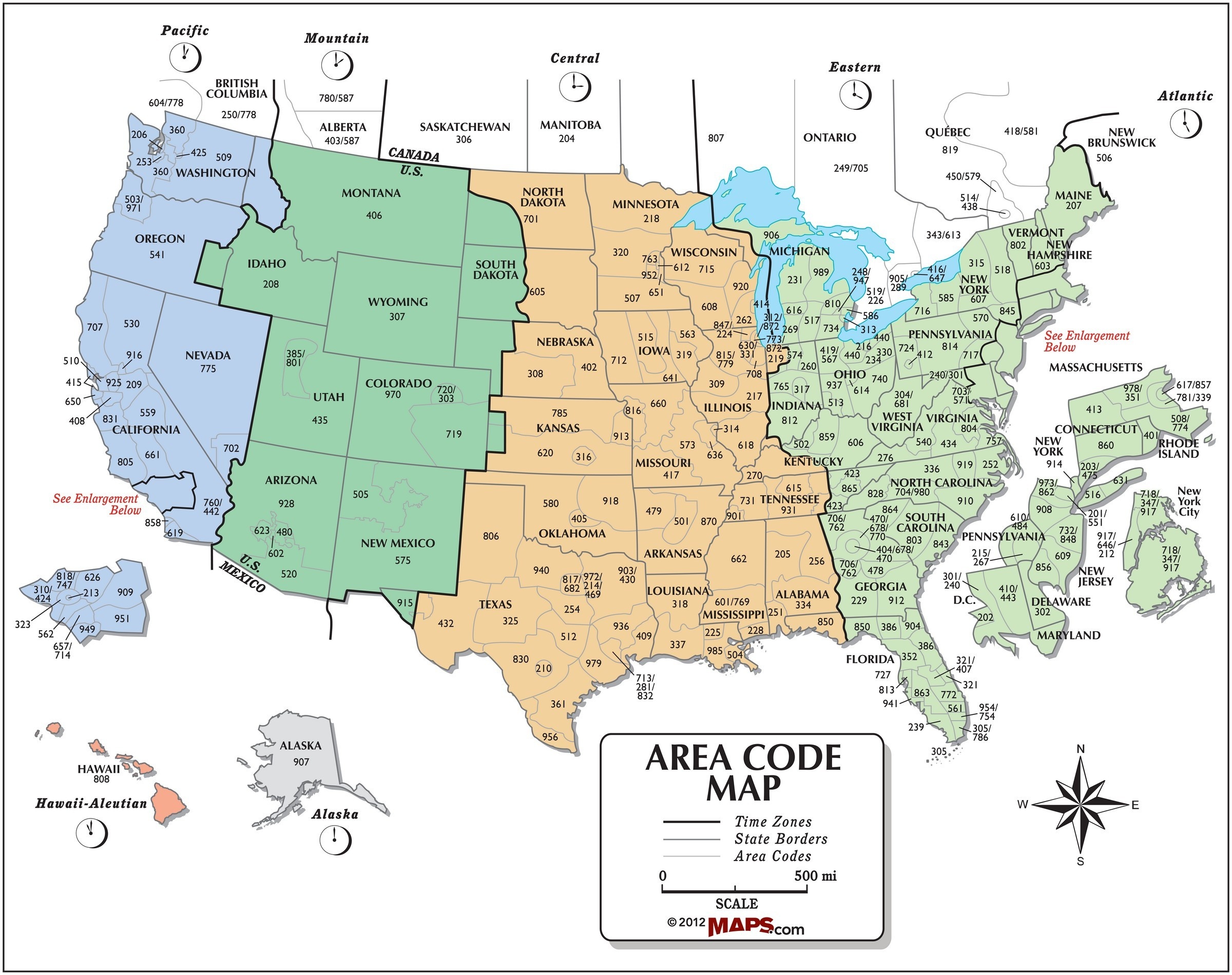 Usa Area Code And Time Zone Wall Map - Maps - Free Printable Us Timezone Map With State Names