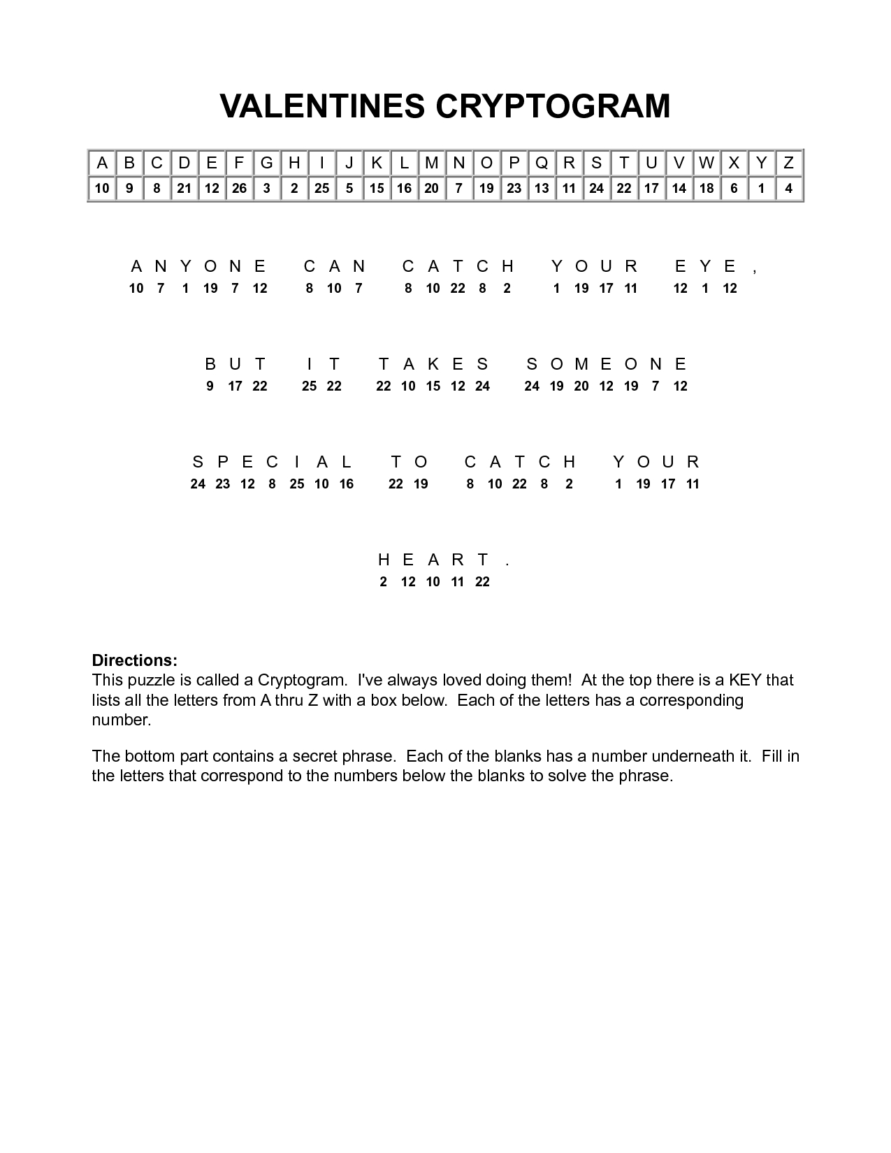 Valentine Cryptograms To Print | Valentines Cryptogram | Puzzles - Free Printable Cryptograms With Answers